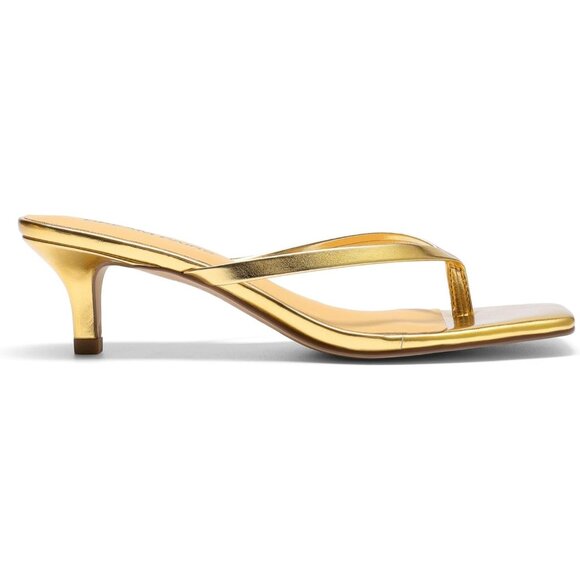 Dream Pairs Women Gold Faux Leather  Square Open Toe  Low Heels Sandals Shoes - Picture 2 of 8